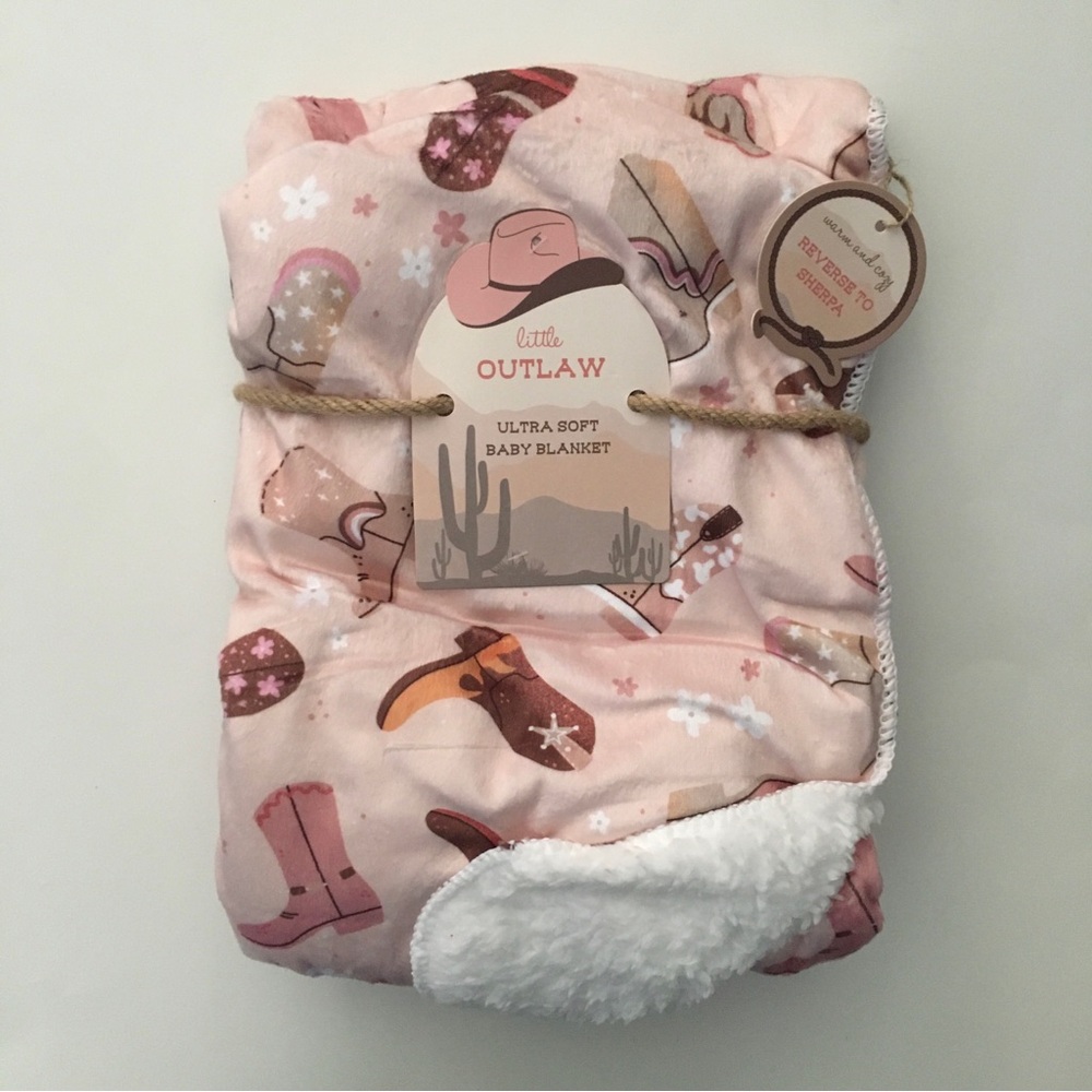 Baby Blanket Soft Sherpa Reverse Pink Cowgirl Baby Gift NEW | Little Outlaw
